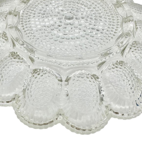 Deviled Eggs Plate Clear Glass Dimpled Holds 15 Eggs 11" Round - Picture 4 of 7